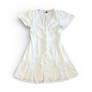 White Linen Short Sleeve Button-Front Mini Dress Sz Small NWT